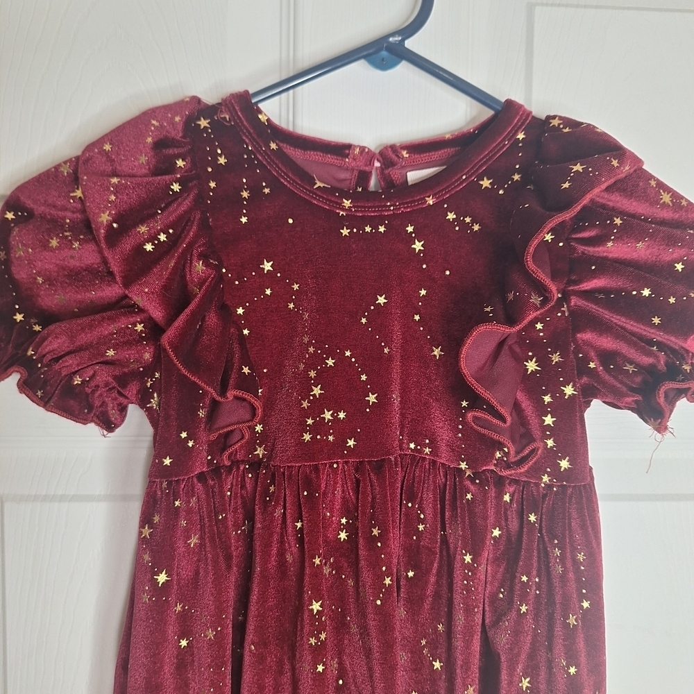 Marie Nicole Burgundy Velvet Dress with Gold Accents - Picture 3 of 5